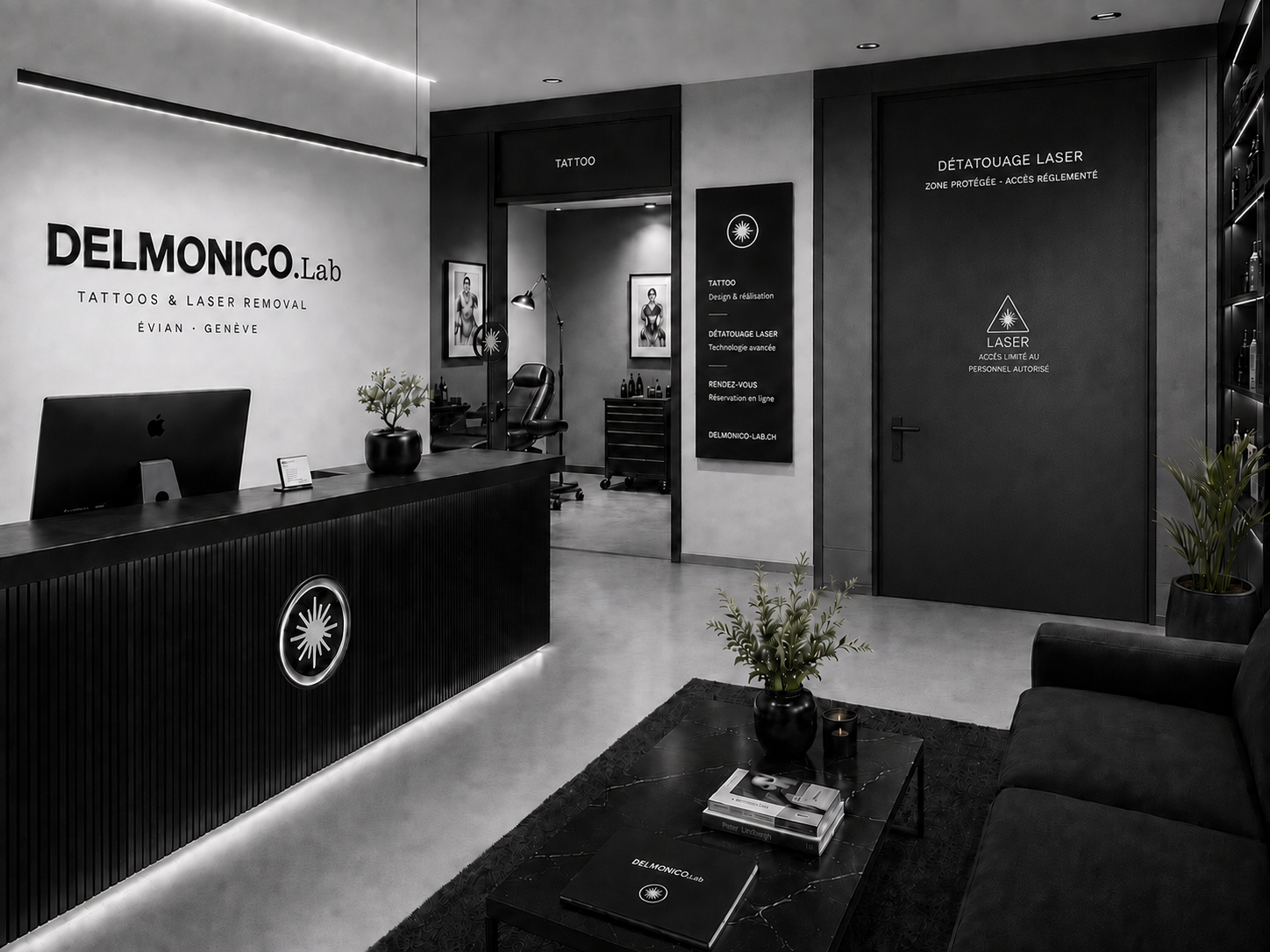 Studio Delmonico.Lab, réception et espaces tatouage et laser